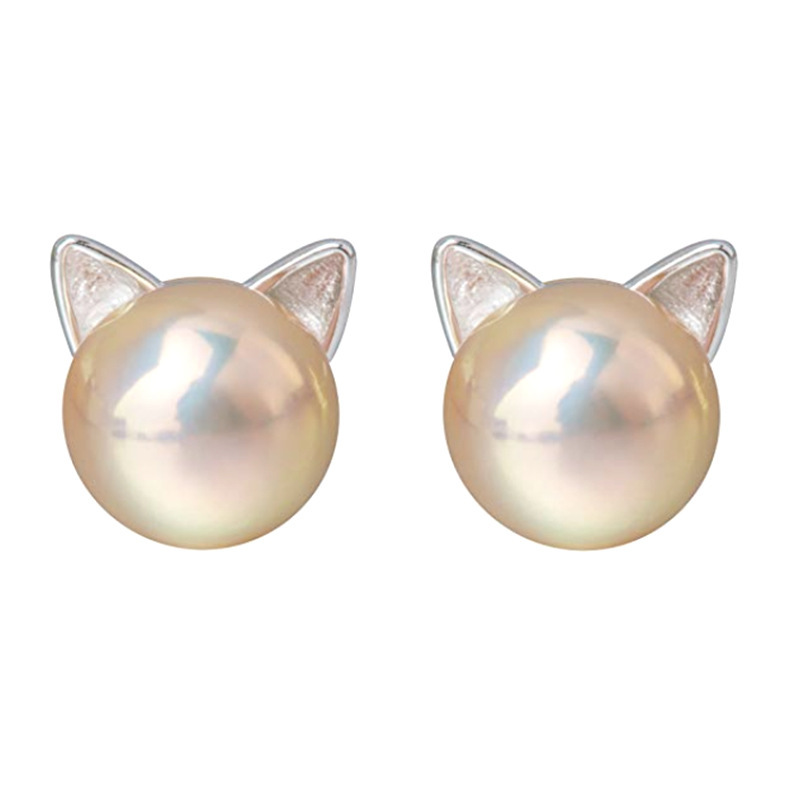 Amazon fancy cat ear 925 sterling silver women statement pearl stud earrings