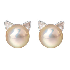 Amazon fancy cat ear 925 sterling silver women statement pearl stud earrings
