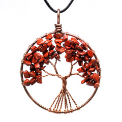 wholesale Amazon ins  Handmade Jewelry Charms Tourmaline Natural crystal Stone tree of life Round Pendant Necklace for women