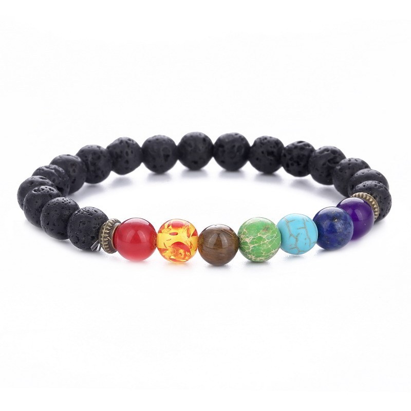 Wholesale fashion  Women Men Natural Lava Stone 7 Chakra Woven Beaded Bracelets