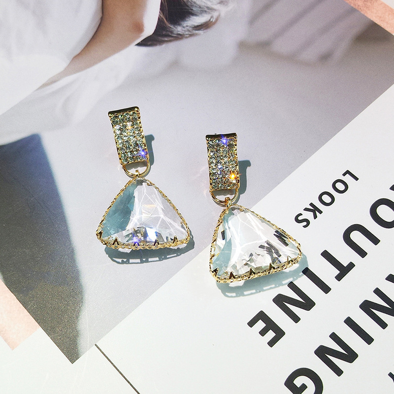 Fashion Women Jewelry Super Flash Diamond Geometric Triangle Crystal Earrings