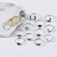 amazon ins fashion Women Bohemian Boho Vintage 15pcs Knuckle stack Bullet Midi Finger Rings Full Ring Set for girls