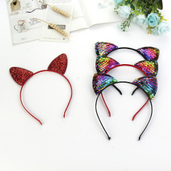 2020 Customizable Korean cute girls sequin cat ear hairbands for women headband