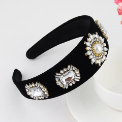 Women Hair Accessories Handmade Woven Crystal Headband Vintage Wide-brimmed Beaded baroque Headband