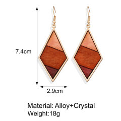 2020 wholesale new geometric diamond color matching wooden earrings for women