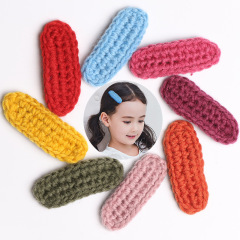 custom fancy winter plain hair accessory wool girls kids children's knit hair clips
