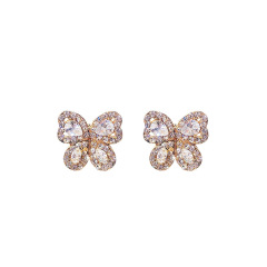 Fashion zircon S925 silver needle crystal alloy butterfly accessories earrings stud