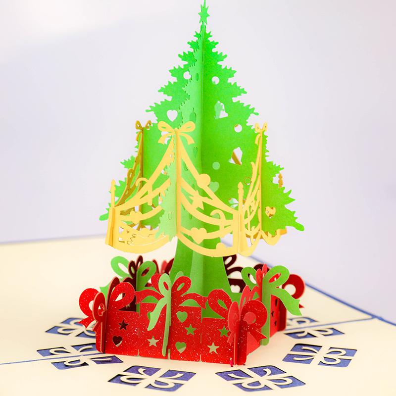 OEM pink tree paper laser cut wedding Valentine's Day gift 3d pop up card
