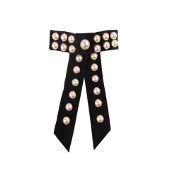 2020 Custom ins fancy fashion vintage lady black long scrunchy pearl bow hair clips clippers for women