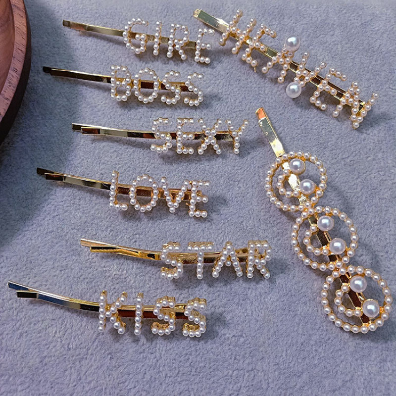 Custom Glitter Word Fashion Pearl Rhinestone Women Crystal Letter Clip Hair Pins
