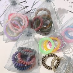 Ins hot new style elastic candy color wire line telephone cord hair tie for girls