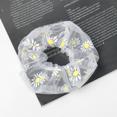 New style transparent embroidered small daisy mesh large hair scrunchies for girls
