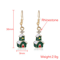 Christmas series wholesale rhinestone green snow house earrings for presents