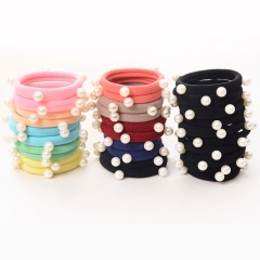 Bulk wholesale Korean girls women pearl seamless rubber elastic hair ties