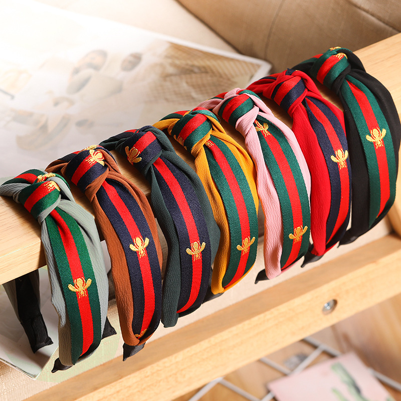 2020 Hot Sale Fashion Bee Headband Wide Edge Fabric Knot HairBands for girls