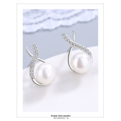 wholesale fashion s925 sterling silver hypoallergenic white fresh water pearl earring