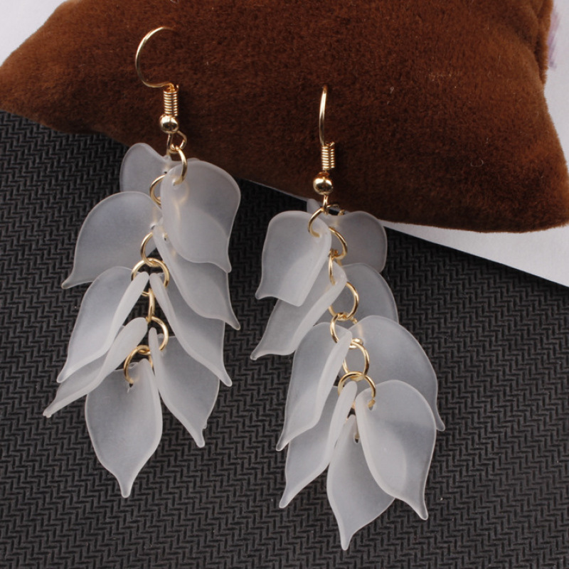 Wholesale fashion girls drop long petal leaves resin earrings for women Wholesale fashion girls drop long petal leaves resin earrings for women