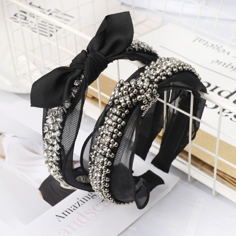 Yiwu hair accessories hot black lace bow gray pearl beads headbands Yiwu hair accessories hot black lace bow gray pearl beads headbands