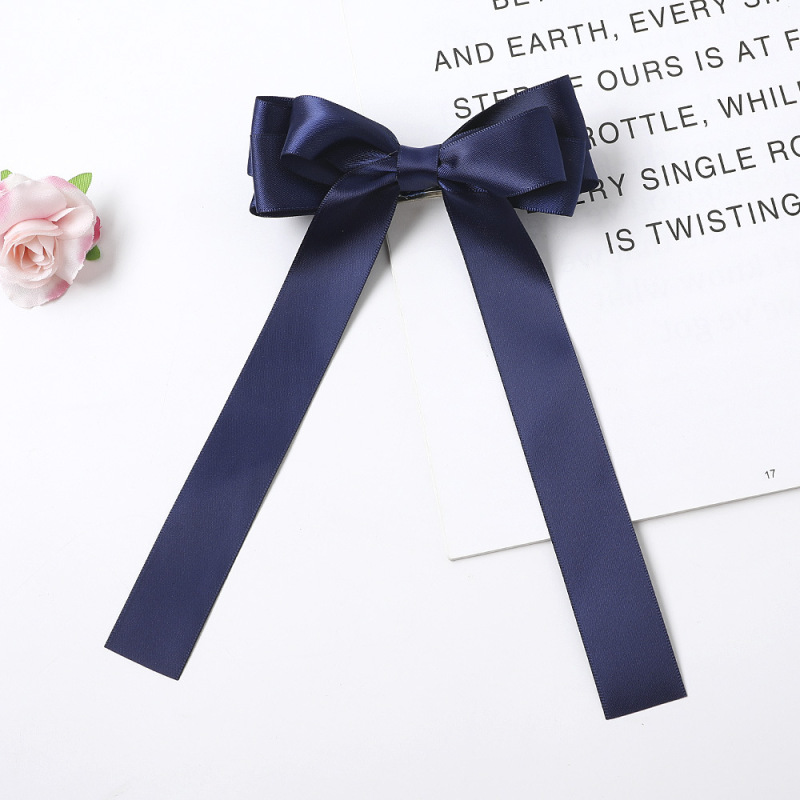 Wholesale Three-layer Satin Fabric Satin Double-sided Spring Clips Long Ribbon Bow Hair Clip