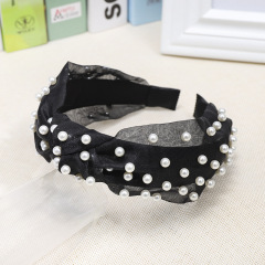 2019 fashion pearl hair accessories yarn lace knot polyester headbands