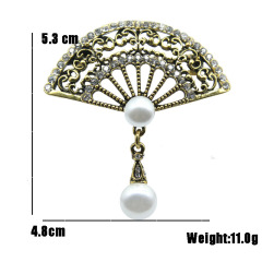 Chinese style fashion designer rhinestone pearl retro fan brooches for ladies