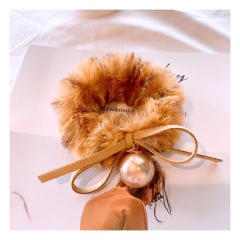 Winter Hair Scrunchies Elastics ponytail holder pompom pearl Bow plush hair tie