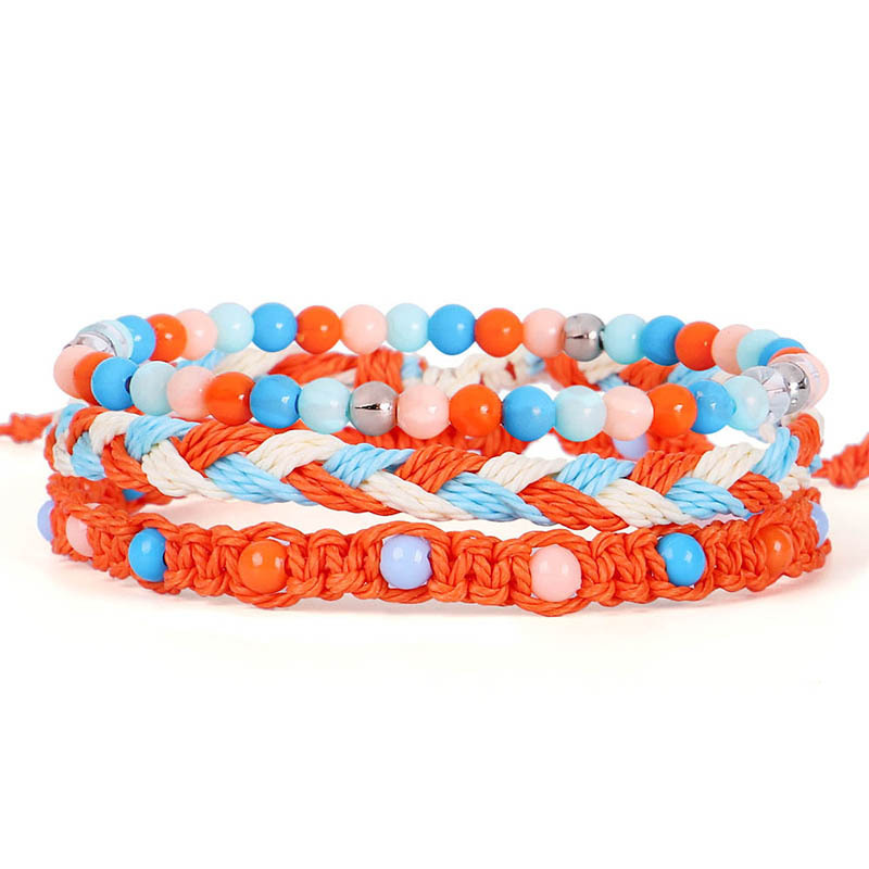 Wholesale 3pcs/set bead jewelry colorful line woven bracelets for women