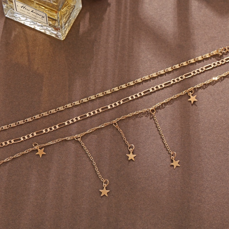 wholesale Amazon ins hot creative retro simple alloy pentagram multi layer necklace