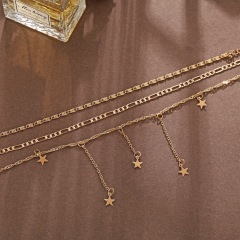 wholesale Amazon ins hot creative retro simple alloy pentagram multi layer necklace
