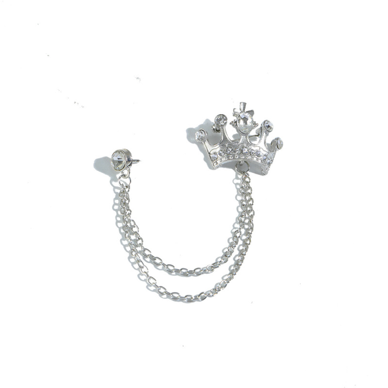 wholesale Alloy Silver England Tassels Chain crown rhinestone brooches for men Suit Jewelry  brooch stick pin