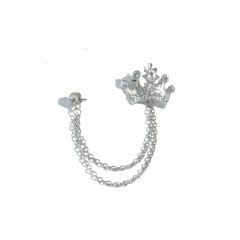 wholesale Alloy Silver England Tassels Chain crown rhinestone brooches for men Suit Jewelry brooch stick pin