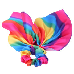 High Quality Rainbow Big Bow Stretch Ponytail holder Fabric Hair Scrunchies For Women Girls