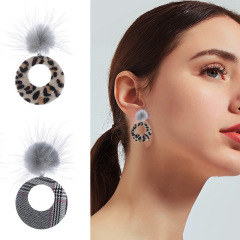 Autumn And Winter lattice circle plush fur ball eardrop earrings for women jewelry Autumn And Winter lattice circle plush fur ball eardrop earrings for women jewelry