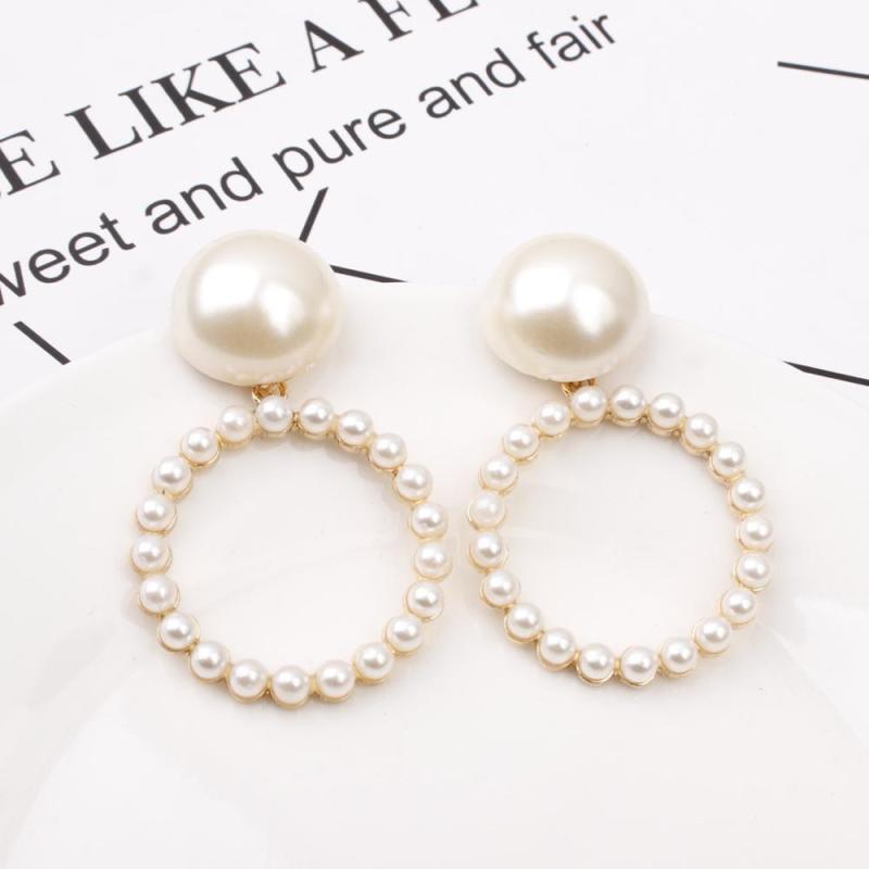 INS Charm drop Earrings Large Dangle Round Circle Pearl Chandelier Earring INS Charm drop Earrings Large Dangle Round Circle Pearl Chandelier Earring