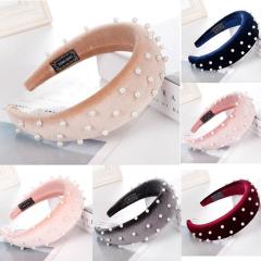 2020 amazon ins designer thick sponge velvet wide pearl hairbands headbands for women girls