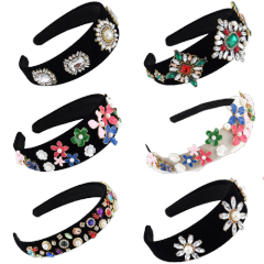 Women Hair Accessories Handmade Woven Crystal Headband Vintage Wide-brimmed Beaded baroque Headband