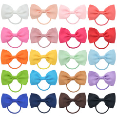 Amazon hot sale baby hair accessories children's solid color elastic bow hair ties for girls
