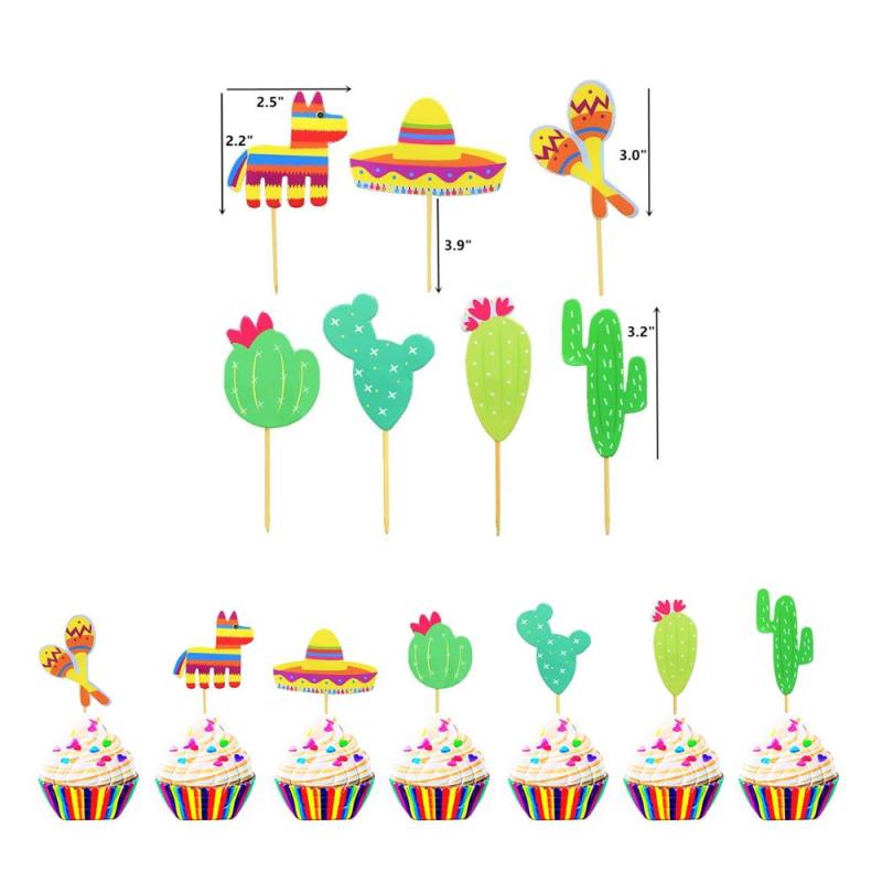 Green Cactus Cake Toppers Banner mexican party decorations supplies