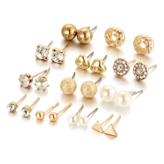 amazon vintage ins Bohemian women lady girls fashion gold silver round heart pearl stud earring zircon set