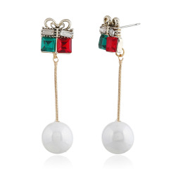 Creative new long pearl crystal Vintage silver Christmas gift box pendant earrings