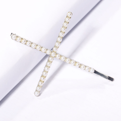 Korean X Cross Pearl Rainbow Crystal Hair Pins For Women Girls Handmade Ethnic CZ Stone