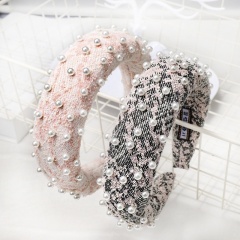 2020 Korea multicolor cheap wide padded elastic hair band with pearl