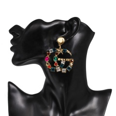New creative European and American style exaggerated trend women's accessories crystal hoop earrings with wordings