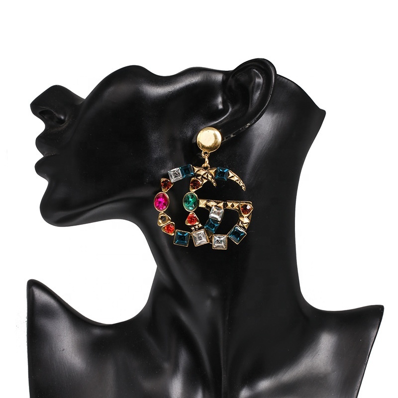 New creative European and American style exaggerated trend women's accessories crystal hoop earrings with wordings New creative European and American style exaggerated trend women's accessories crystal hoop earrings with wordings
