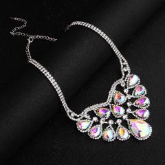 Luxury Colorful Crystal Beads Row Wide Fashion Accessories Statement Women Wedding Bride Accessory Pendant Necklace