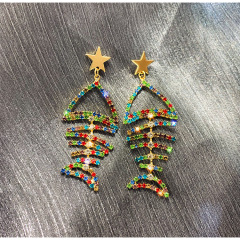 Korean fashion personality fishbone and cat bling bling long colorful crystal earrings for female