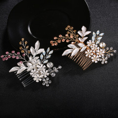 OEM Handmade rhinestone pearl flower hair band wedding bridal hair clip