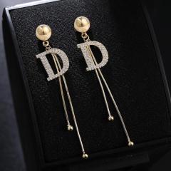 wholesale stylish bling bling letter D tassel alloy crystal earrings for women wholesale stylish bling bling letter D tassel alloy crystal earrings for women