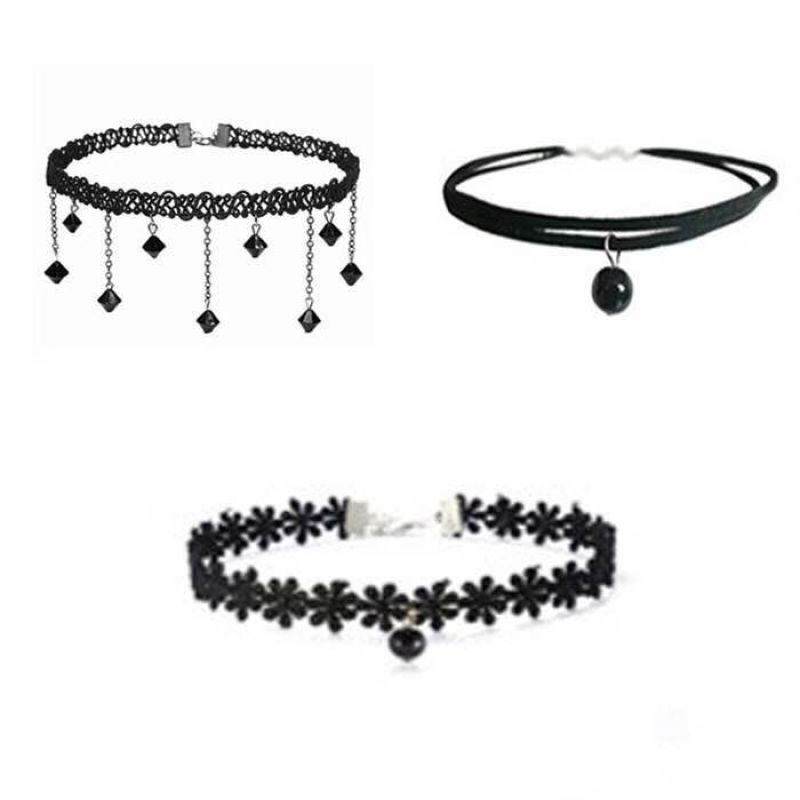 2020 Amazon Hot Sale 3pcs Women Ladies Jewelry Sexy Gothic Lace Choker Necklace Sets for Girls