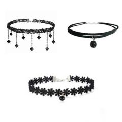 2020 Amazon Hot Sale 3pcs Women Ladies Jewelry Sexy Gothic Lace Choker Necklace Sets for Girls